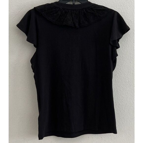 Lauren Ralph Lauren Womens Sz Small Ruffle-Trim Lace-Up Jet Black Top - Picture 5 of 11